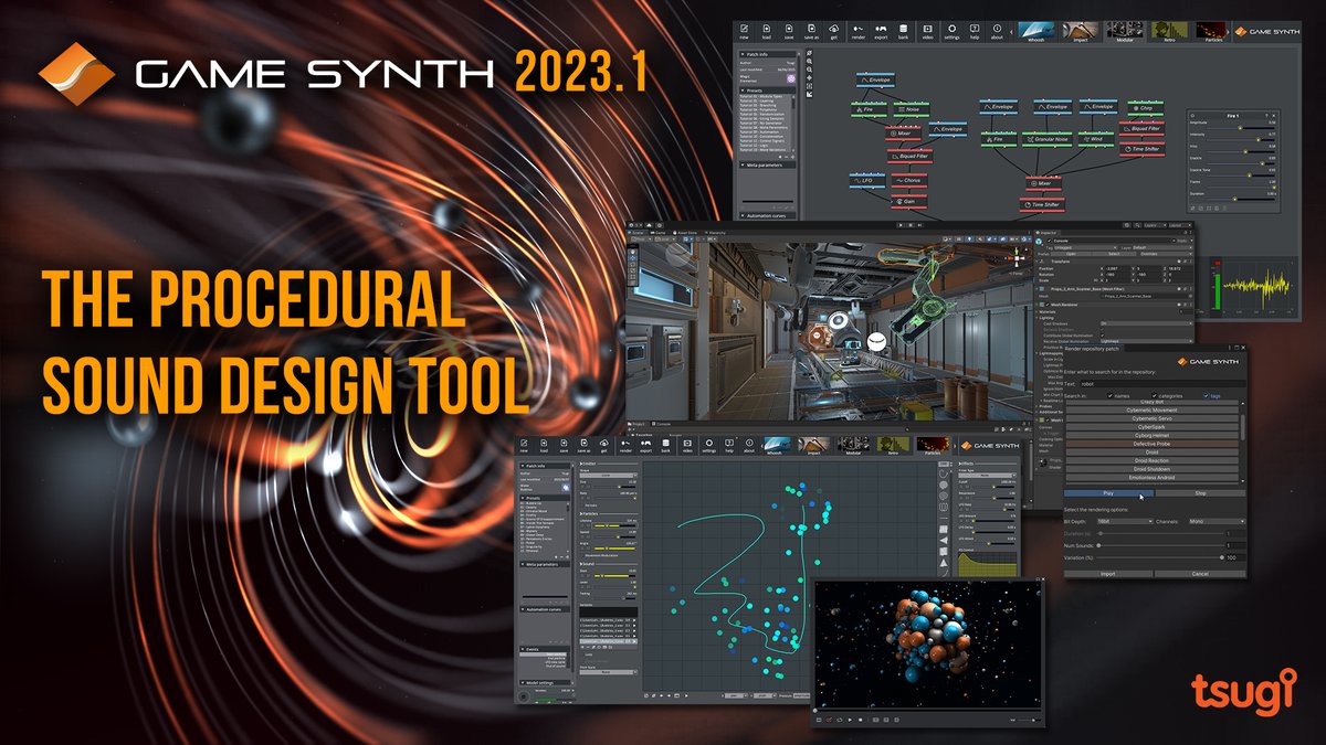 tsugistudio's tweet image. GameSynth is 30% off until Friday!
- specialized SFX synths for games and animations
- patching with 135+ modules
- sketch pad to draw your sounds
- import of animations
- export to middleware
- and more
tsugi-studio.com/web/en/product…
#gameaudio #unity3d #gamedev #indiedev #sfx #ue5