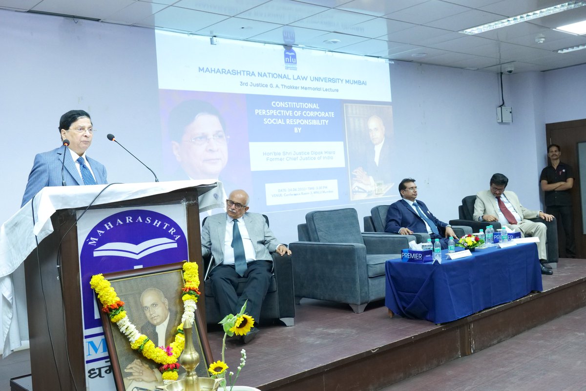 3rd G A Thakker Memorial Lecture at MNLU Mumbai delivered By HON'BLE SHRI JUSTICE DIPAK MISRA, Former Chief Justice of India. He is also former Chief Justice of the Patna High Court and Delhi High Court. YouTube Link:youtube.com/watch?v=2EkwDA…