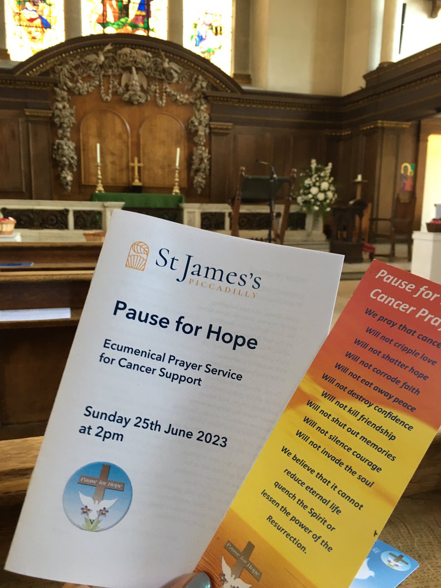 It’s a privilege to be reading a lesson at the ecumenical service ‘Pause for Hope’, a service for all those affected by cancer this afternoon at St. James’s Piccadilly.