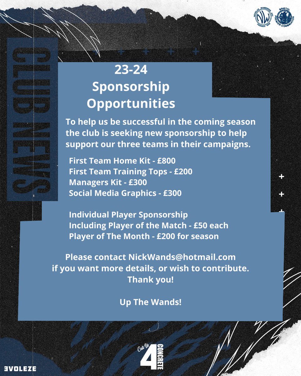 With preparations beginning to take shape for our three teams competing in the 23/24 season, we are seeking new sponsors to generously donate &amp; help support the club, whilst we also provide your branding across social media &amp; on match days.