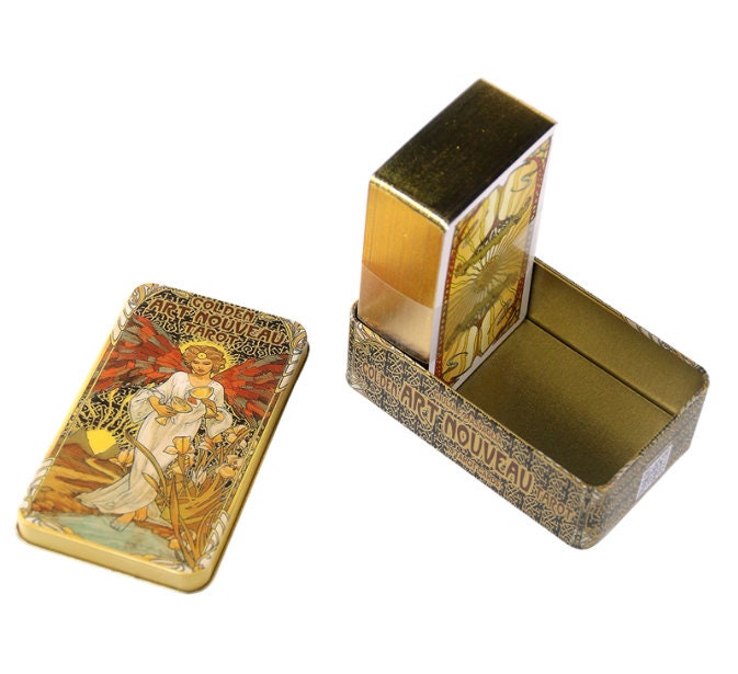 Thanks for the kind words! ★★★★★ "Beautiful and love the tin" Cynthia etsy.me/3poI5Je #goldentarot #beginnertarotdeck #tarotcards #goldtinbox #spiritualguidance #divination #goldtarot #goldfoilcards #tarotreadingaccessories #standardtarotcards #spirituality