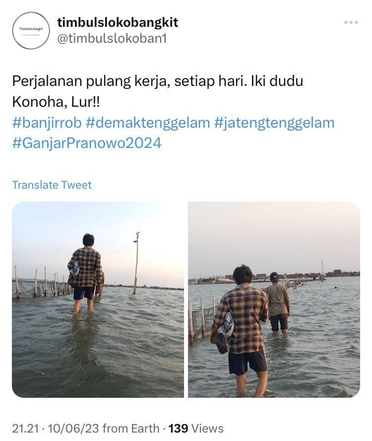 elisa_jkt's tweet photo. Halo Pak @ganjarpranowo 

Ada salam dari Timbulsloko, Jawa Tengah, yang 365 hari setahun tergenang banjir rob terus, sampai warga dan sjw harus cari akal untuk cari air bersih dan pasang solar panel mandiri. 
Apakah warga Timbulsloko harus ngadu ke PJ DKI? https://t.co/uaMxIeDmOo