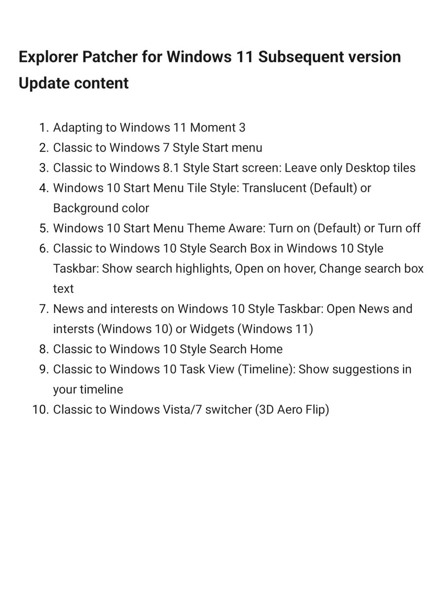 LiXuanChen18's tweet photo. Explorer Patcher for Windows 11 Subsequent version Update content.
#Windows11 #ExplorerPatcher https://t.co/GQWewobZWf