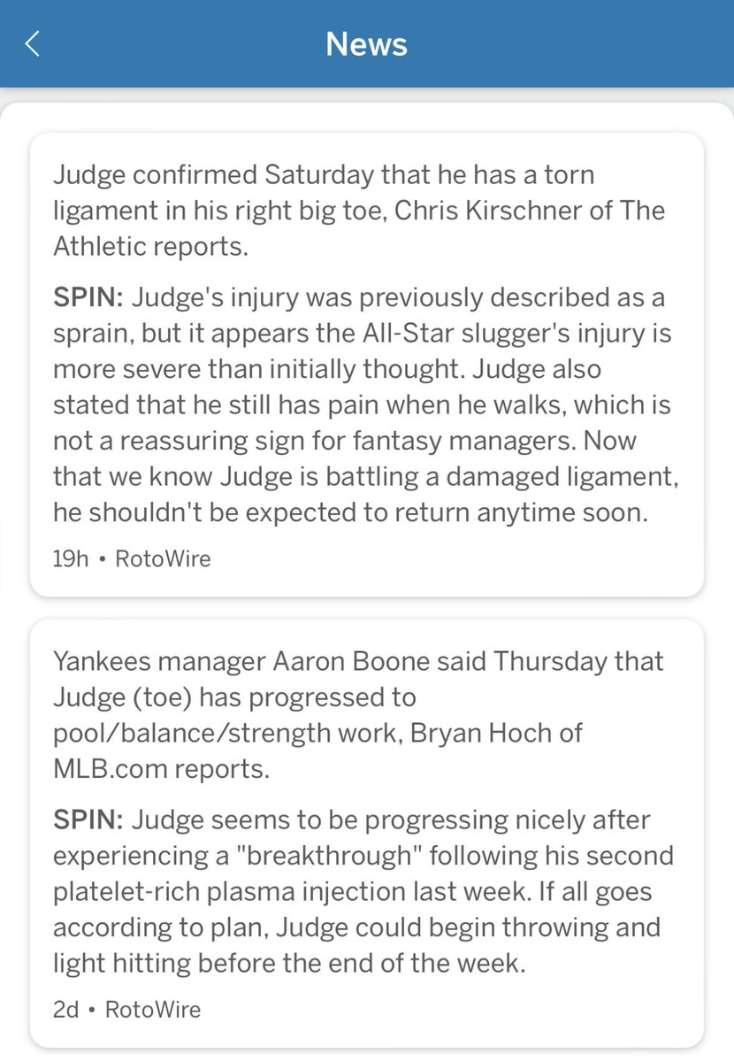 dynastyfbb's tweet photo. Does anyone really know anything about Aaron Judge’s status at this point https://t.co/GwcKqOVHie