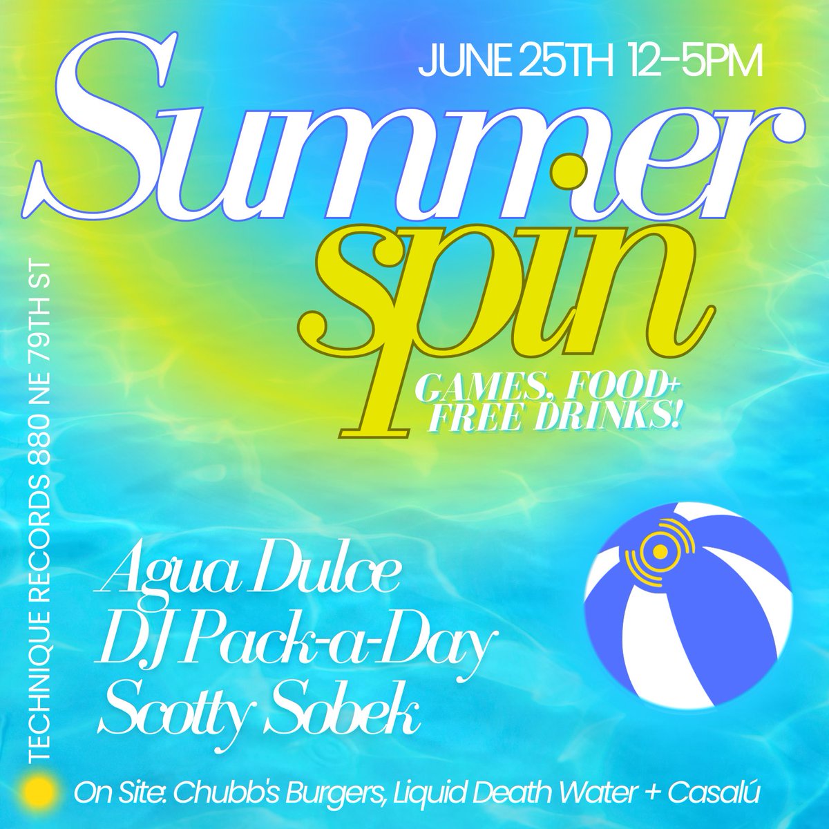 car0zilla's tweet image. Today at @techniquerecs 12-5PM. 
Vinyl sets, Chubb’s Burgers on site, free @LiquidDeath waters and ice teas, and @drinkcasalu for free too! 
Plus fun games like pong table, Casalu pong &amp;amp; giant jenga. 🏝️ 💦 🏓 🌞