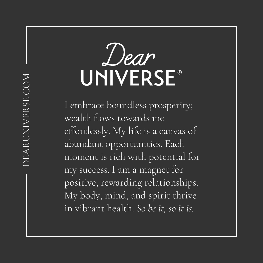 sarahprout's tweet image. By aligning with the Universe, you tap into limitless possibilities for growth and abundance. #dearuniverse #sarahprout #invocations #manifestation Visit DearUniverse.com