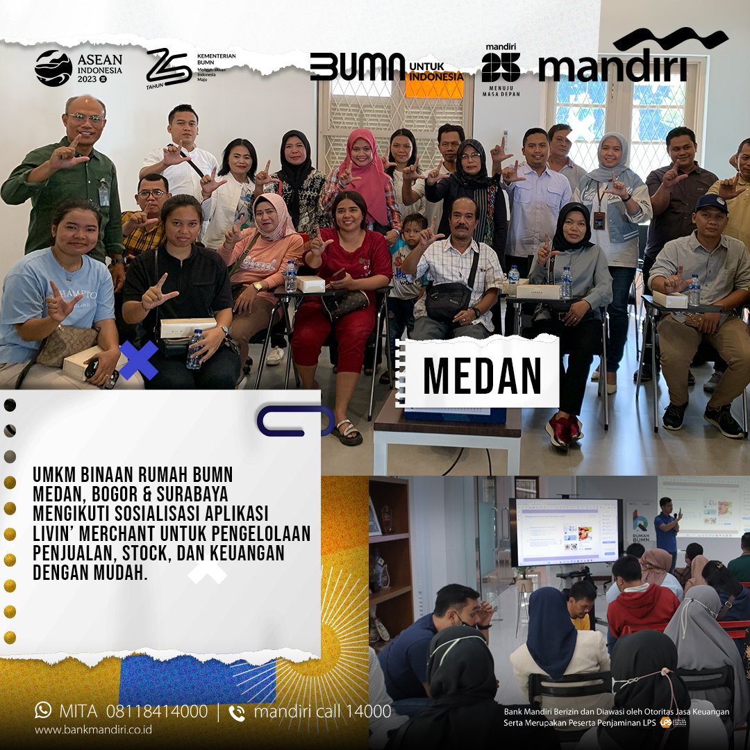 pantauteross's tweet photo. UMKM Binaan Rumah BUMN Medan mengikuti sosialisasi aplikasi Livin' Merchant untuk pengelolaan penjualan, stock, dan keuangan dengan mudah

#LivinUntukIndonesia #MandiriUntukIndonesia https://t.co/WSB8IToImG