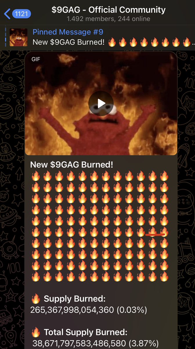 #9GAG Burn Bot Tracker is now Live!

The Telegram Bot will now show the burns every hour here in our community telegram chat. 

The more volume, the more burns 🔥