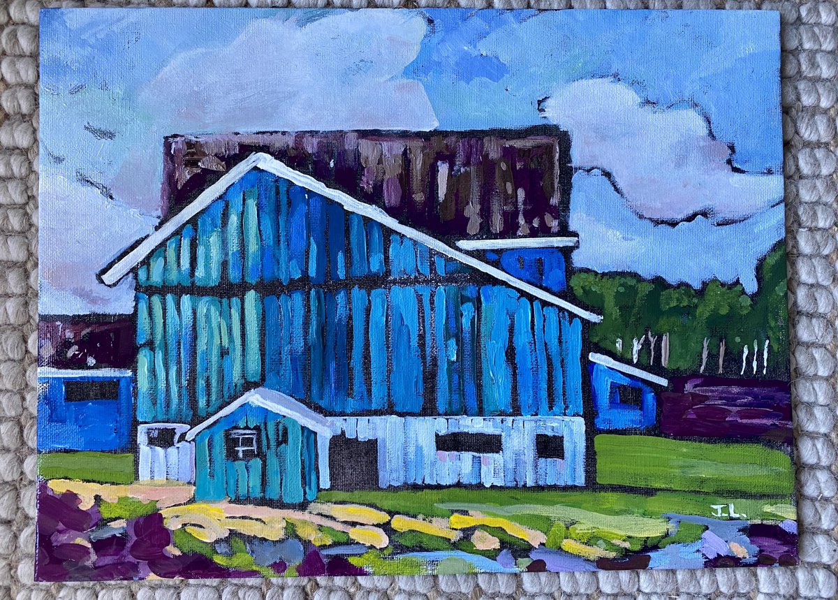 Last week, my painting in Thornbury, Ontario. The Blue Barn, Acrylic on board. #art