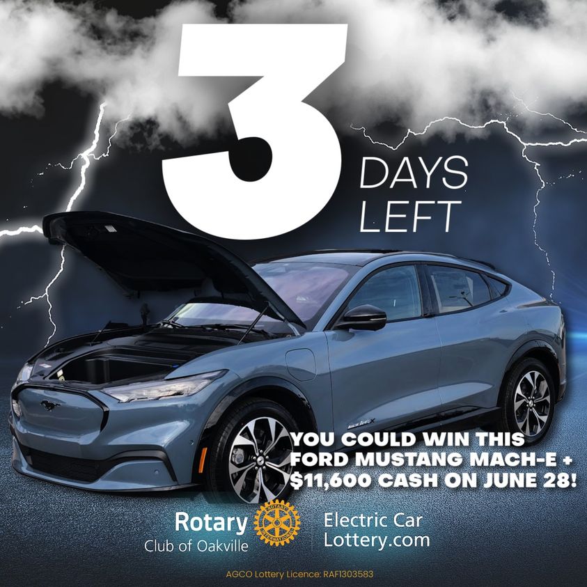 We are closing in on the last 3 Days before our Grand Prize Draw on June 28!
In three days time, ElectricCarLottery.com will be giving away a fully electric Ford Mustang Mach-E, along with $11,600 in CASH!
Get your tickets TODAY!