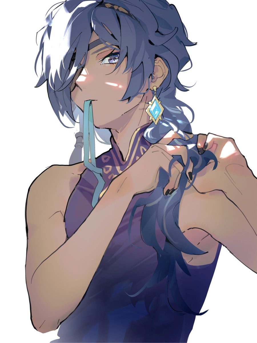 kaeya (genshin impact) 1boy male focus blue hair jewelry solo blue eyes earrings  illustration images