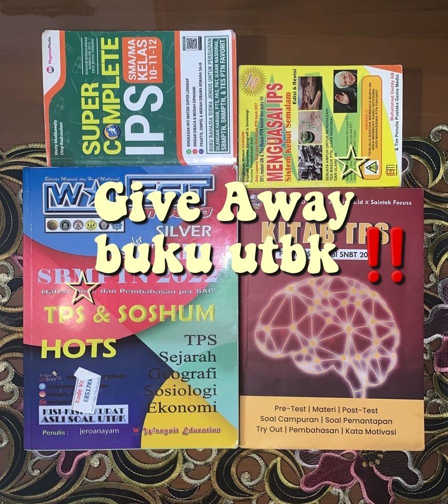 Give away &amp; hibahan buku gratis‼️🌷

buat akt 24 25‼️haii aku mau GA &amp; hibahin buku buku utbk aku, sbagian buku ini juga dri kakak² akt kmrn krn aku udh janji mau hibahin ke akt brikutnya *baca rules d bawah ya*
#bukuutbk #SNBT2023 #angkatan24 #Giveaway