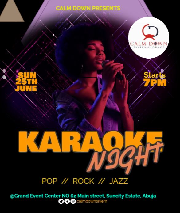 CalmDownTavern's tweet photo. Join us for an evening of #Karaoke drinks and good times. CalmDwon Tavern and Lounge in Suncity Estate, Galadimawa. 
🔥🔥🔥🔥🔥🔥
#Lokogoma #SuncityEstate #Karaokeabuja #SingAbuja #AbujaNightlife #KaraokeNight #WeekendVibesAbuja https://t.co/yYvySV6fnT