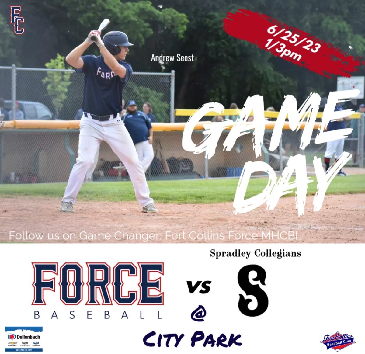 forcecollegiate's tweet photo. Force Collegiate hosts Spradley Collegians for a DH today at City Park. 1pm first pitch. https://t.co/Z0KcVqm3tO