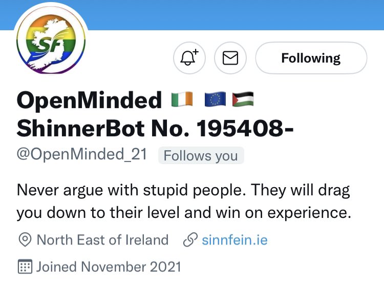 Pro Sinn Fein profiles look more and more like parody accounts. 
🇵🇸🏳️‍🌈🇪🇺