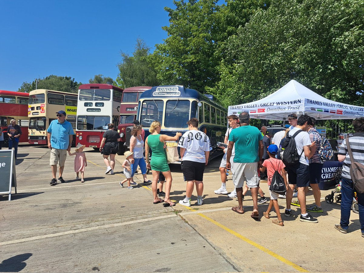 HeritageBuses's tweet photo. Now set up at the #ReadingBuses open day. Why not join us under the shade of the TV&GWOT gazebo? https://t.co/rNQmYJny16