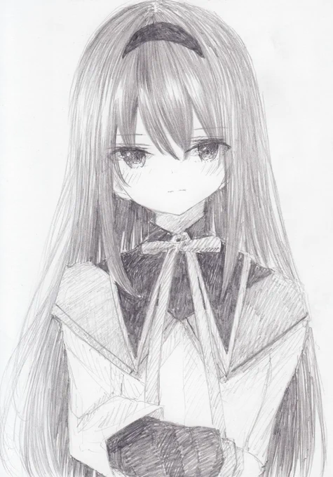 シャーペンで描きました。 魔法少女まどか☆マギカから、暁美ほむらです #魔法少女まどかマギカ