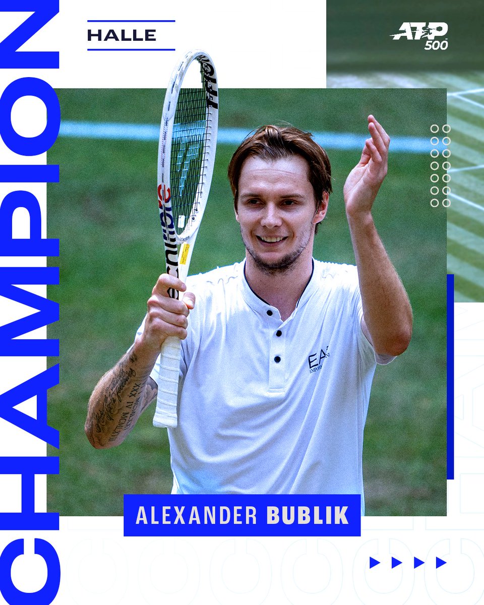 HALLE SUPREMACY 🏆

Alexander Bublik wins his first ATP 500 title, beating Rublev 6-3, 3-6, 6-3!

@ATPHalle | #TerraWortmannOpen