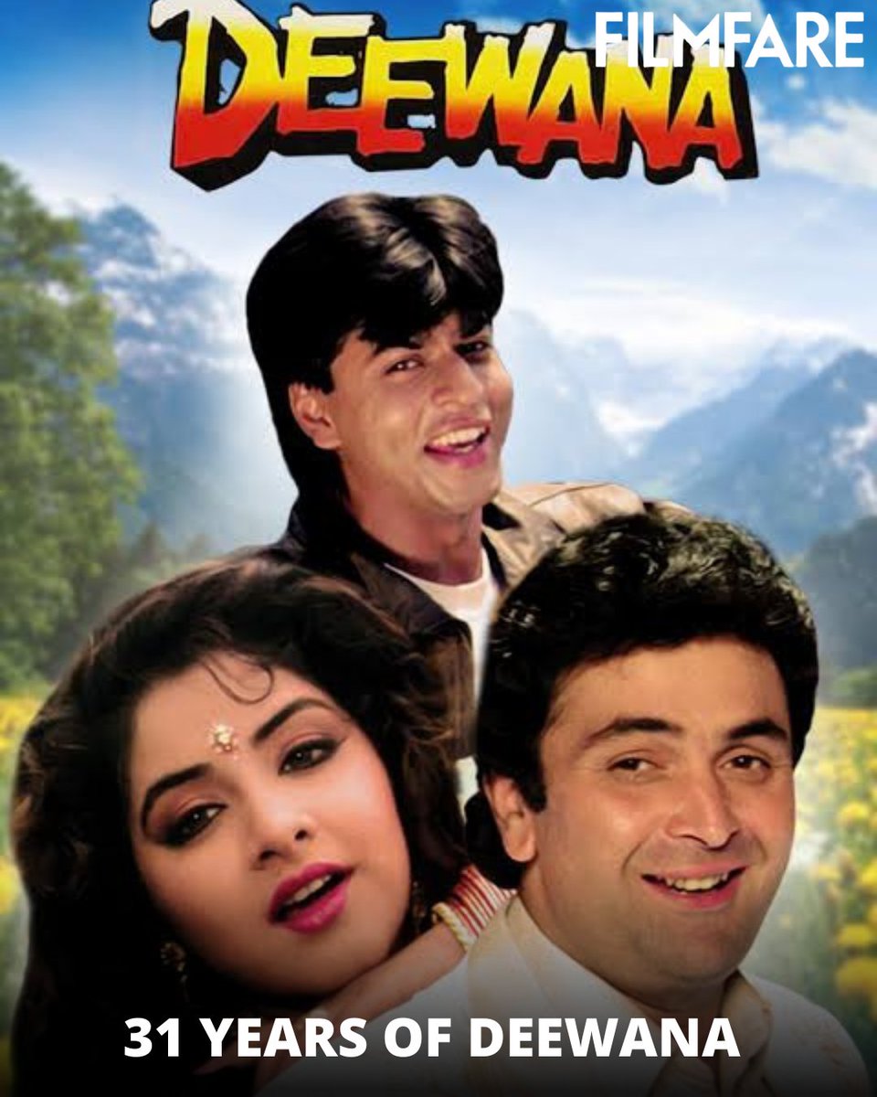 #Deewana starring #RishiKapoor, #DivyaBharti, and #ShahRukhKhan turns 31 today! 🎬