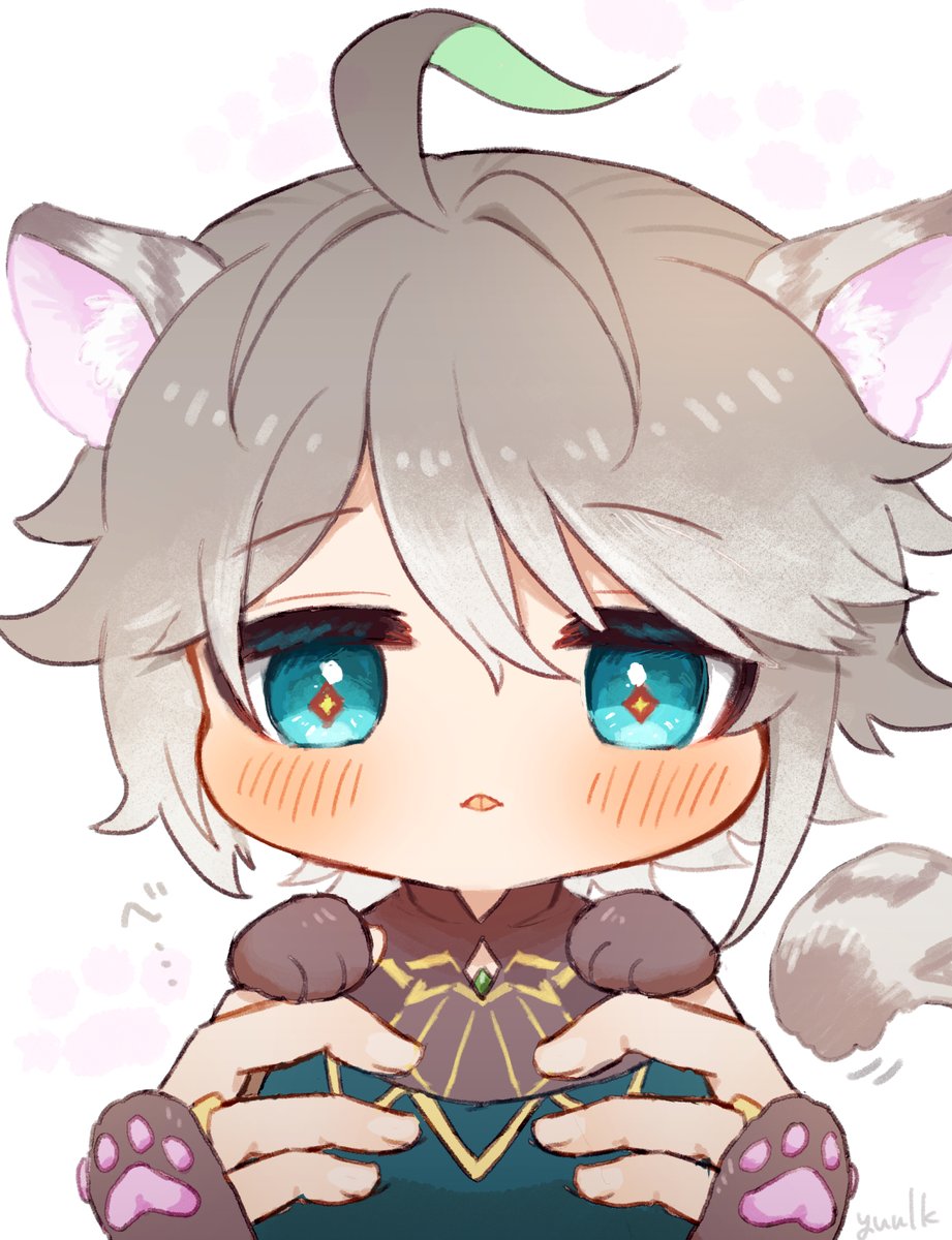animal ears cat ears 1boy male focus tail cat tail grey hair  illustration images