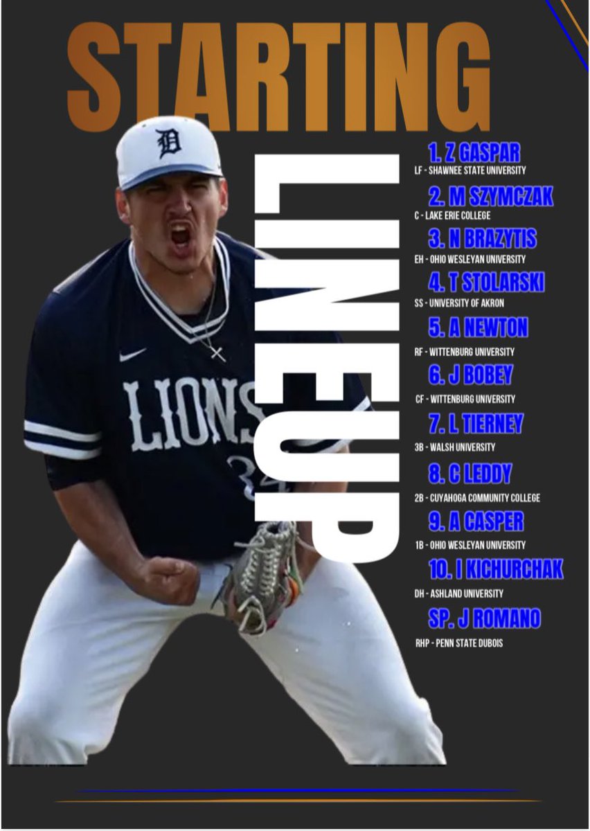 PremierOhColl's tweet image. GAME DAY!!! Today’s starting lineup for game 1 of our twin bill with @StarkTerriers at Brunswick HS. The game will be streaming live on our GameChanger feed. First pitch at 1 pm. @premierath @wrclbb