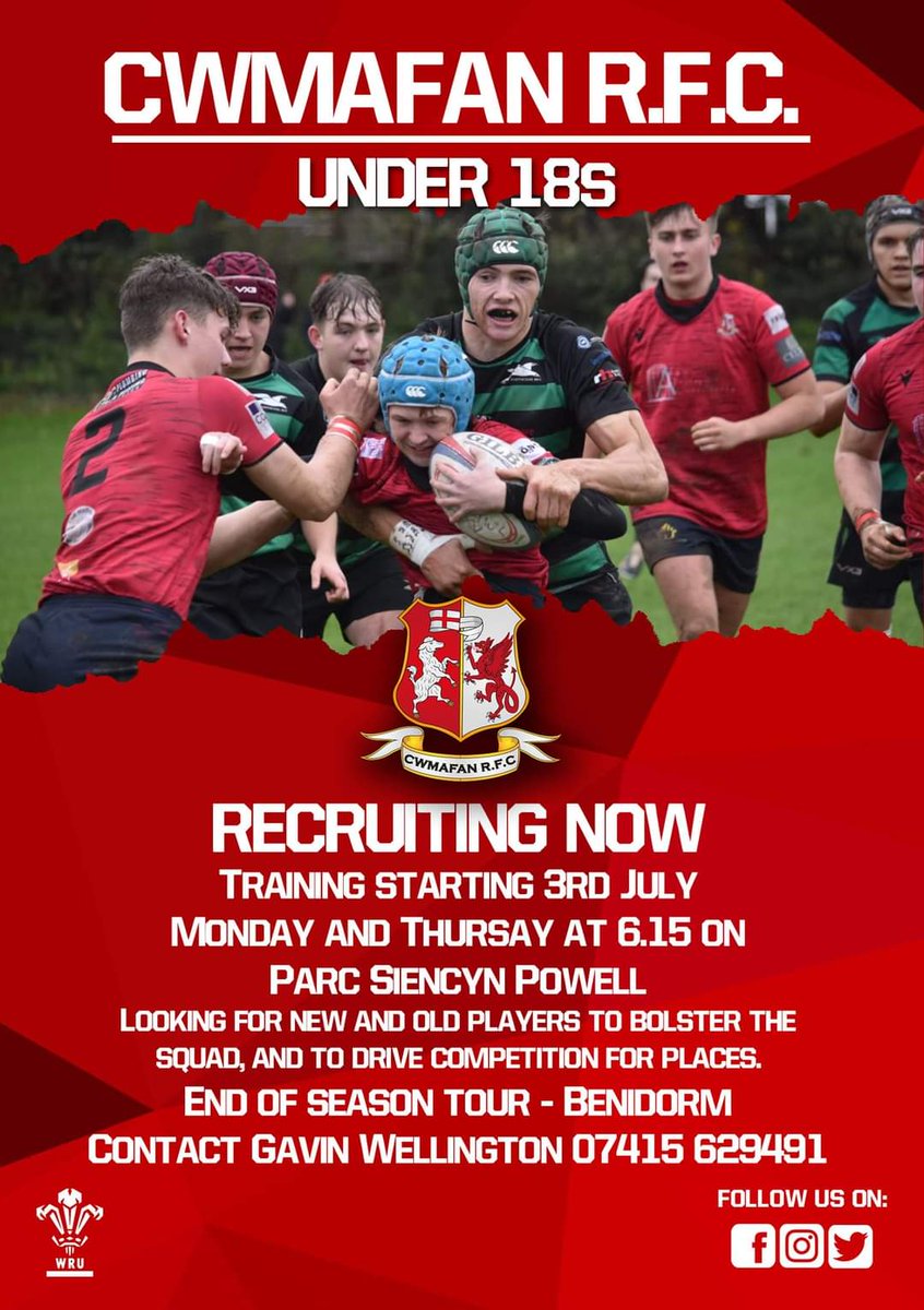 CwmafanRugby's tweet photo. Our U18s resume training July 3rd on Parc Siencyn Powell. All players new and old welcome to bolster our already competitive squad.

#BrotherToMyLeft #brothertomyleft #ManyTeams #OneClub https://t.co/Nhtqv9soKF