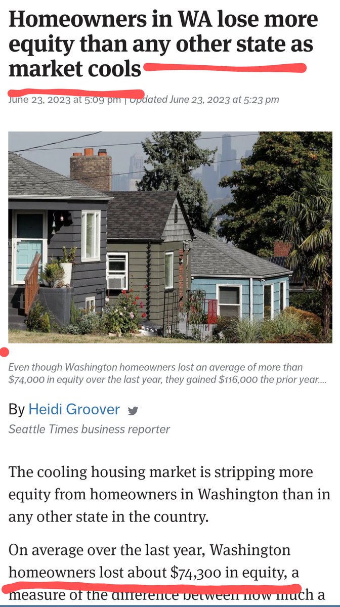 In Dec of LY, I wrote about my quick thoughts on housing and what concerned me

I labeled the mortgage payments as an asset but the home a liability due to overpaying and asset prices coming down

Prime example of what I was talking about in WA about loss of equity (~$74k in 1y)