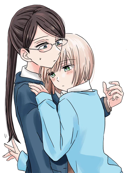 #百合の日 折角なので過去絵(背景色無しで統一した)だけど百合味あるイラスト選んでみたものの、ほとんどバックハグやないかいwwwこれだよ、構図の引き出しないって言ってたのwwwいや、そもそもバックハグが性癖なのか…#水星の魔女 #転天 #百合はさ 