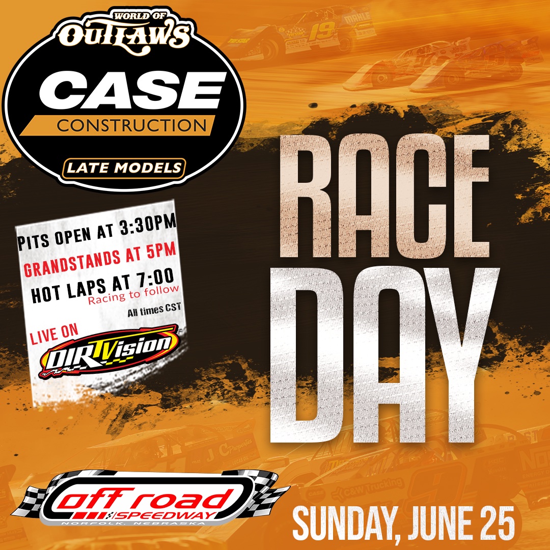 𝙍𝘼𝘾𝙀 𝘿𝘼𝙔!

A Sunday battle in Nebraska awaits the World of Outlaws <a href="/CaseCE/">casece</a> Late Models as they head to Off Road Speedway!

📍: Norfolk, NE
🎟: Sold at the Gate
📺: <a href="/dirtvision/">DIRTVision</a> 
⏰: <a href="/MyRacePass/">MyRacePass</a>