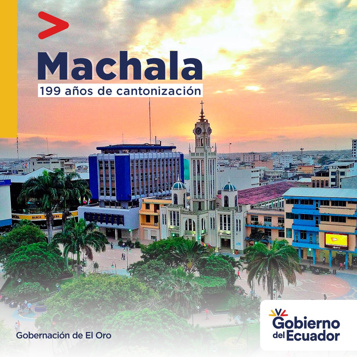 GoberElOro's tweet photo. El gdor. @ByronZapataS  en representación del #GobiernoDelEcuador extiende su afectuoso saludo a los habitantes del cantón #Machala, que hoy celebran por todo lo alto 199 años de cantonización.
¡Viva Machala y su gente hospitalaria y trabajadora!

@LassoGuillermo 
@henrycucalon https://t.co/zZIr8N6oCn