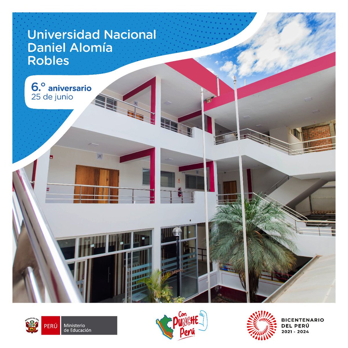 MineduPeru's tweet photo. #Aniversario | Saludamos a la Universidad Nacional Daniel Alomía Robles por su 6° aniversario.
#Undar #Huánuco https://t.co/KSERgEdiOm