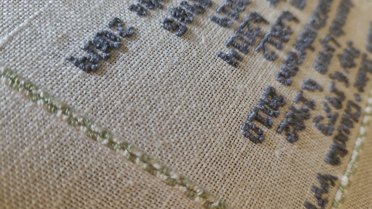 It's a #Scotland sort of morning. Heather Tea from Edinburgh #Tea &amp; Coffee Co, some work on an 1817 Scottish #sampler and a listen to one of my favorite #audiobooks - #Clanlands by <a href="/SamHeughan/">Sam Heughan</a> and <a href="/grahammctavish/">.</a>