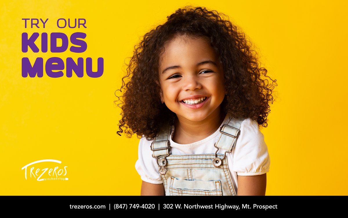 Family date night?
We’ve got you covered
with kid-friendly meals,
all $7 or less.
Choose from:
Cheese Pizza + Fries
Mac N Cheese
Spaghetti and Meatball
Cheeseburger + Fries
Chicken Parmesan + Fries
Plain Old Noodles
-
trezeros.com
-
#KidsMenu #local #MtProspect