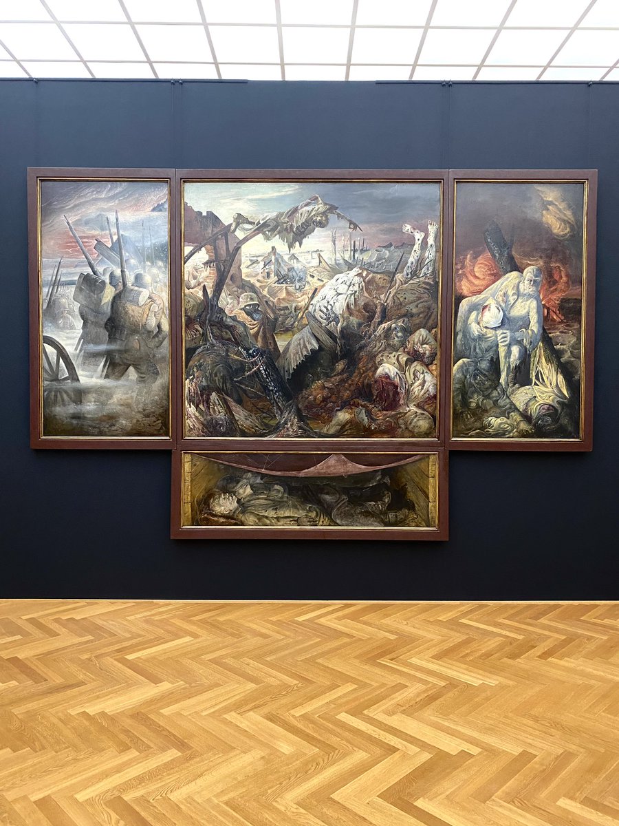 WitkowskiViktor's tweet photo. Otto Dix
“The War”
1929-1931

Painted a decade after WWI this work offers a retrospective view on individual and national trauma while also foreshadowing the Second World War. The mixing of torn bodies with a ravaged landscape cannot be unseen.
#Albertinum #Dresden #OttoDix https://t.co/rqQY7Mvw74
