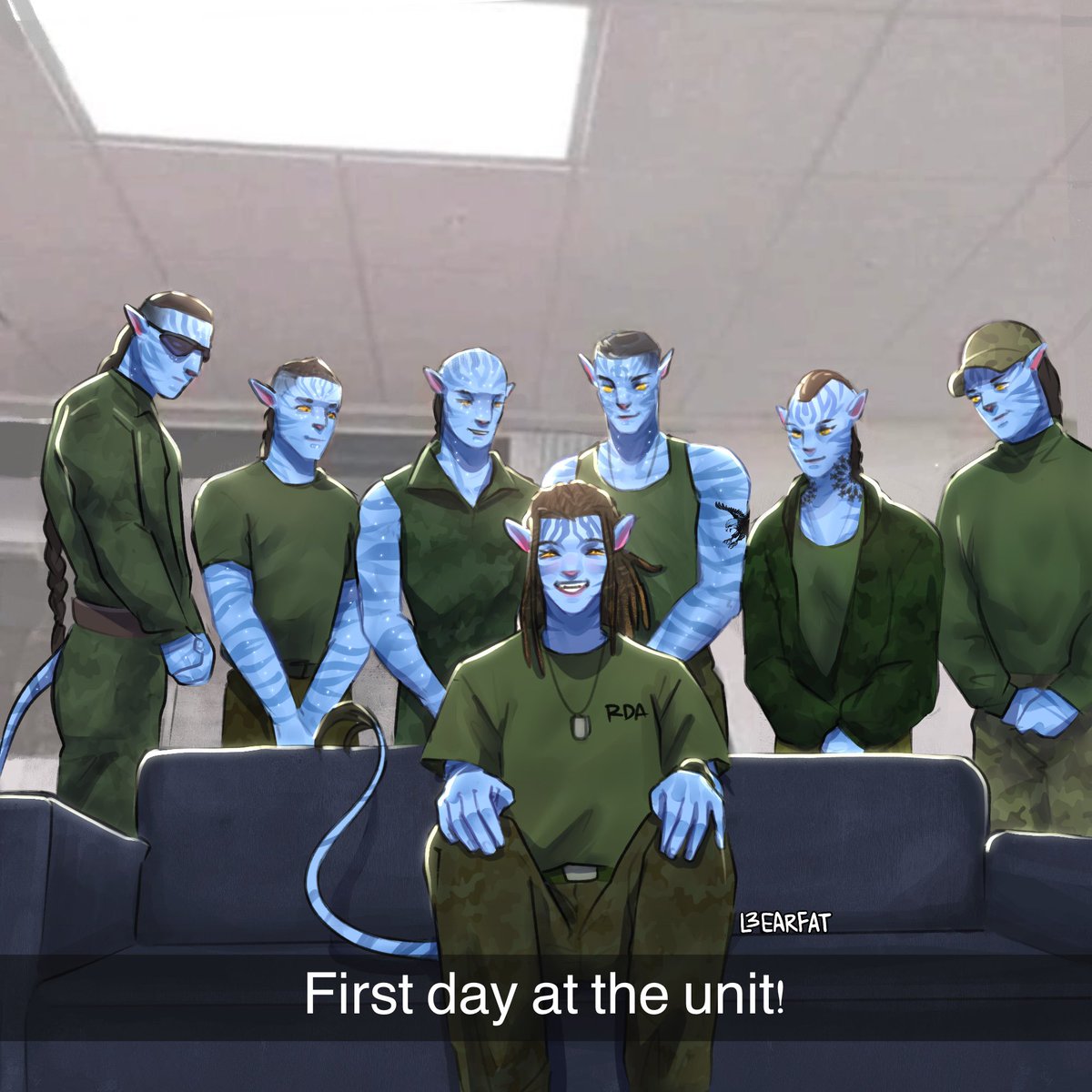 L3earfat's tweet image. Recom!Jake First day at the unit! ☺️

จู่ๆรุ่นพี่เรียกมาถ่ายรูป ก็ไม่รู้เหมือนกันทำไมให้นั่งคนเดียวแต่ไอเด็กก็ยิ้มไว้ก่อน 😁

#Quarjake #ColonelQuaritch #JakeSully #MilesQuaritch  #LyleWainfleet #SeanFike #Mansk #Zdinarsk #Brown