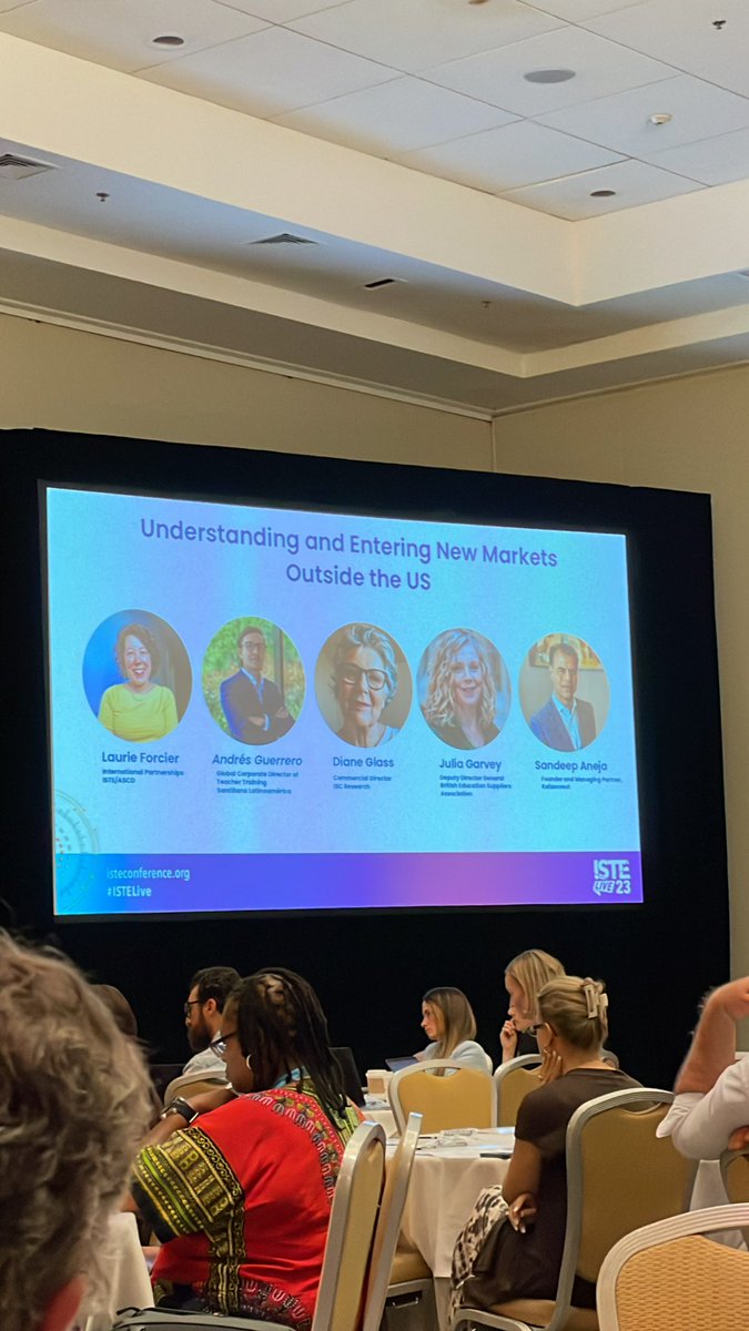 erinmote's tweet photo. At the #ISTELive Solutions Summit - folks share about the opportunities to sell outside of the US market and the need for “peer reviews” and evidence tied to outcomes- the movement for evidence is growing globally #getn https://t.co/B1isjos0LY