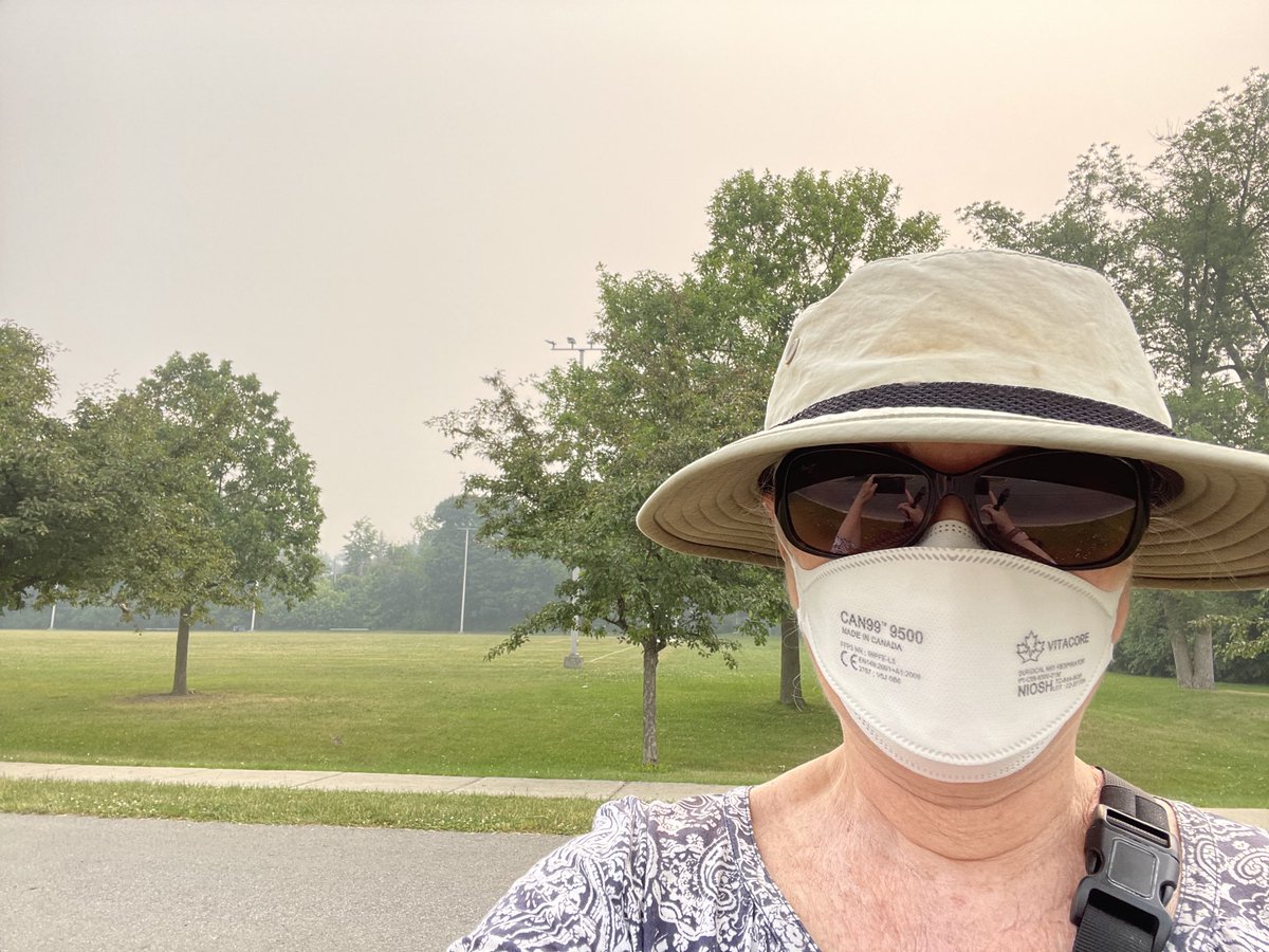 KarenMessier's tweet photo. The wood smoke from the #ForrestFires in #Quebec are hazing up & smelling up the air. This smoke contains 2.5 particulate matter & it’s very unhealthy to breathe. The fires are made worse by #ClimateChange, & such events will only get worse in our rapidly warming world. #Canada https://t.co/z7XOsGKq0W