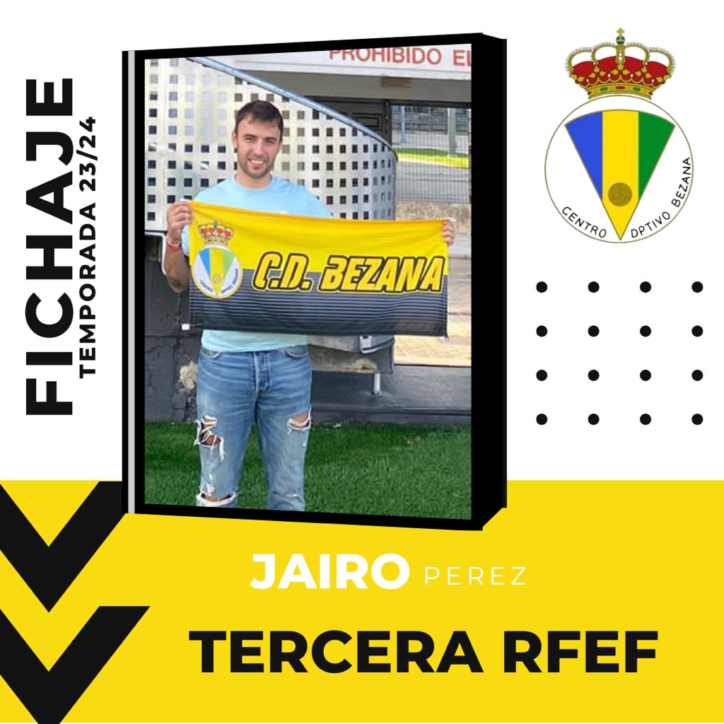 🔉🔉ATENCIÓN FICHAJE🔉🔉Jairo Pérez 
✋🏻 DEFENSA ⚽️
Tras dos años en Siete Villas, Jairo vuelve a la que es su casa, por ello, no necesita ni presentación!
Bienvenido Jairo!
#vamosbezana
💛🐝🖤