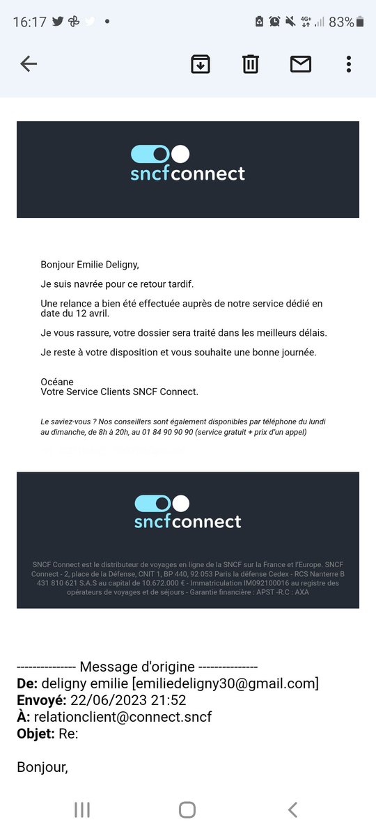 Hello <a href="/SNCFVoyageurs/">SNCF Voyageurs</a> <a href="/SNCFConnect/">SNCF Connect</a> vous faites le concours du remboursement client le plus long ? 6 mois c'est affligeant !