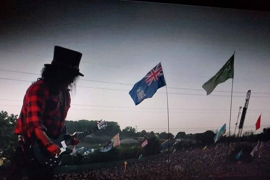 The #Falklands flag flying high at #glastonbury2023 during the #gunsandroses set ❤️