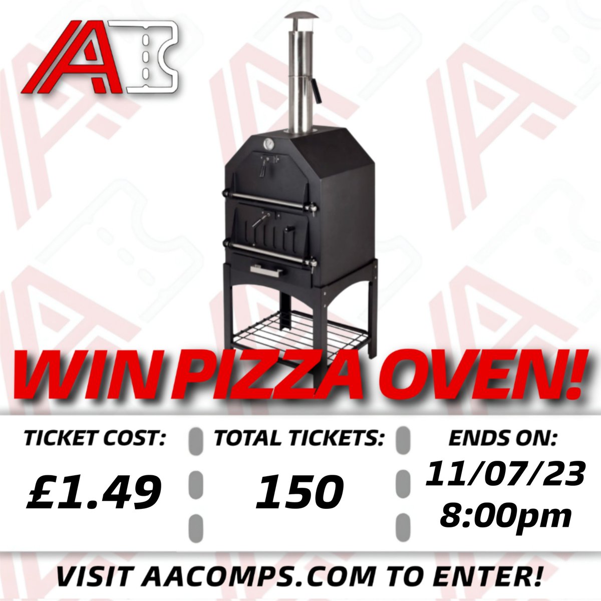 AA_Comps's tweet photo. Win a La Hacienda Steel Multi-Function Pizza Oven for only £1.49!
TICKETS AVAILABLE NOW!
There are Only 150 tickets available at £1.49 each, when they're gone, they're gone!
Visit https://t.co/5PkPiVl0AZ to enter now!
#competition #winningmadeeasy #win https://t.co/x0o0FxeDoC