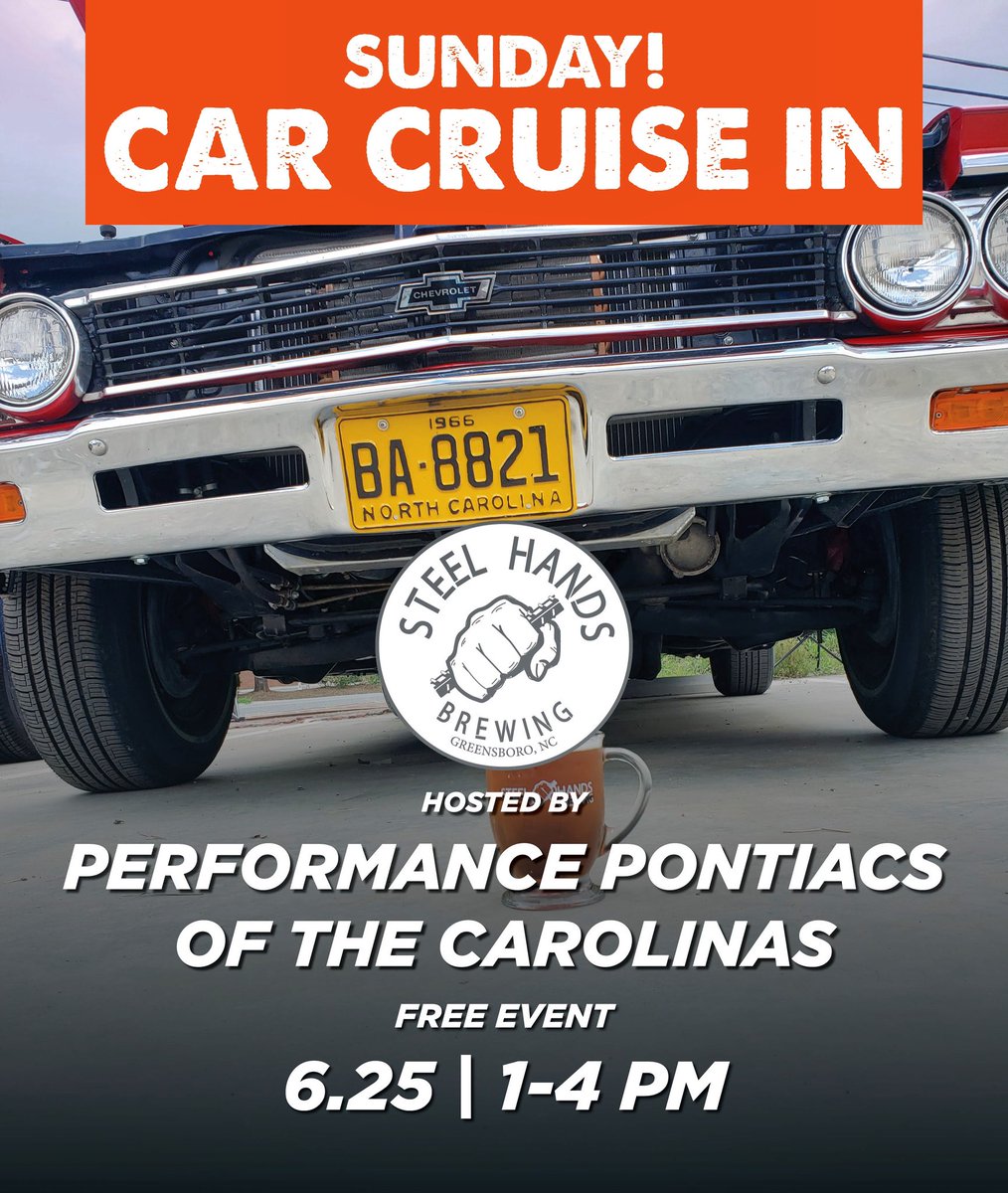 TODAY | 1-4PM 📣 Calling all Classic American 💪 muscle cars! Cruise In 🚘hosted by Performance Pontiacs of the Carolinas!
.
#cars #classics #hotrods #musclecars #engines #carshow #cruisein #outdoors #sunday #events #taproom #greensboro #triad #winstonsalem #highpoint