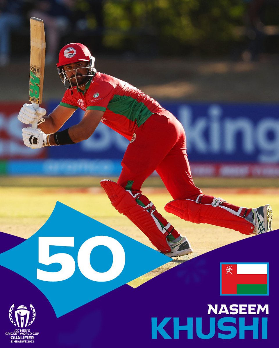 Naseem Khushi's maiden ODI fifty is a fighting knock 👏

📝 #SCOvOMA: bit.ly/3r5qzKd | #CWC23