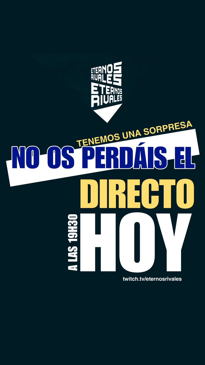 Tenemos una pedazo de SORPRESA 🎁

¿Queréis saber qué es?

Pues nos VEMOS 👀 en el DIRECTO de hoy a las 🕗 19h30 ‼️

⬇️⬇️⬇️⬇️⬇️⬇️⬇️⬇️⬇️⬇️⬇️⬇️
twitch.tv/eternosrivales