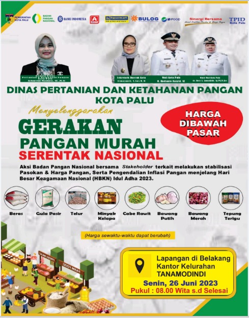 Ayo hadiri .....
Gerakan Pangan Murah Kota Palu
Di Lapangan Tanamidindi Kota Palu
#GPMserenrak
#panganmurah
#gerakanpanganmurah
#pangankuatindonesiaberdaulat