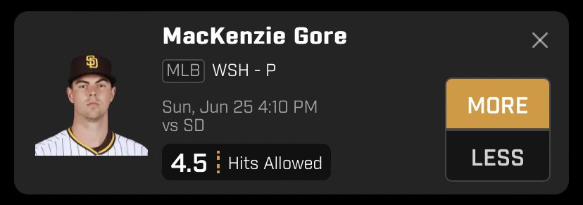 Fifth free pick of the day‼️MacKenzie Gore over 4.5 hits allowed. Like if you’re tailing! #PrizePicks #underdogpicks #NBA #MLB #NHL #WNBA #NFL #sportsbettingtwitter #GamblingTwitter