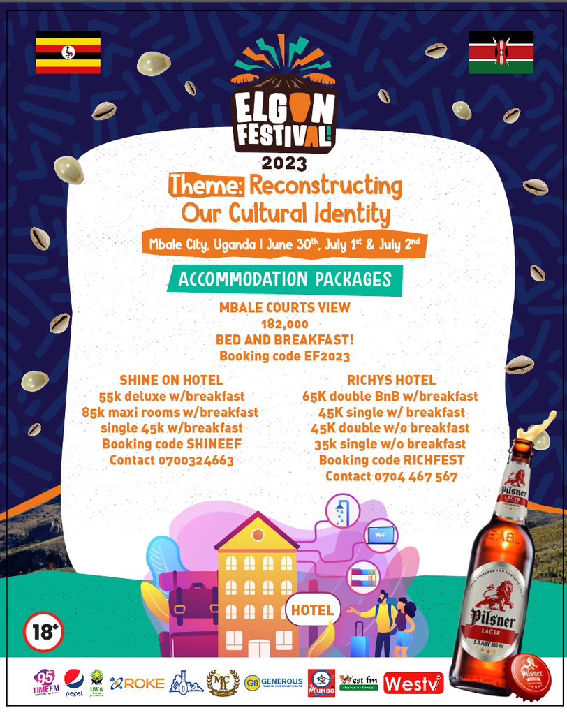 Trying to figure out where to stay in mbale for the Elgonfestival? Try @MbaleHotel Shine On Hotel and Richys Hotel. Don’t forget to mention the booking code to get the rates listed. #elgonfestival June 30th to July 2nd 2023