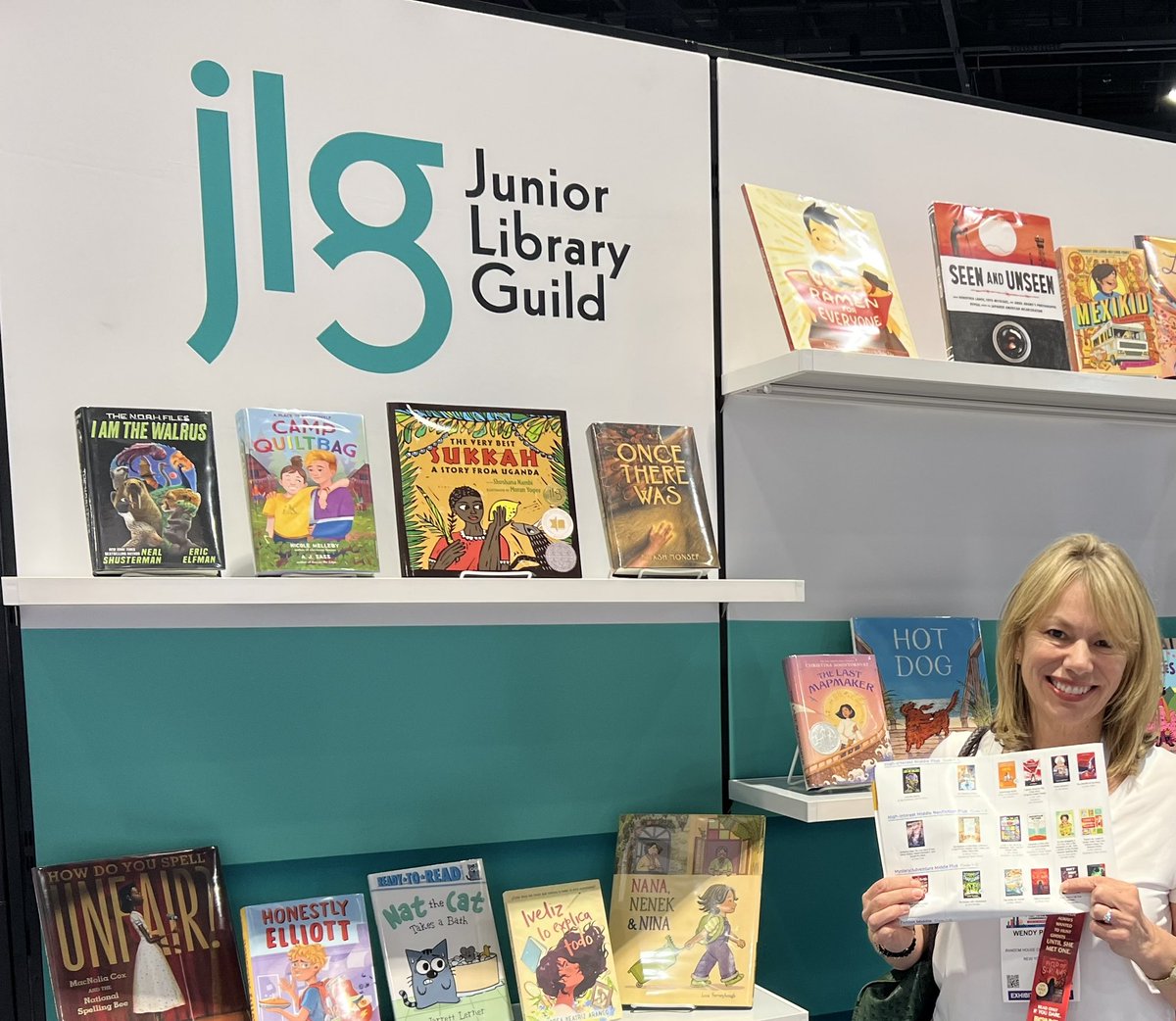 Thrilling to stop by the @JrLibraryGuild booth and see FIELD OF SCREAMS in the Fall ‘23 brochure as a JLG Gold Standard selection. Lifelong goal achieved! #ALAAC23 #mglit #kidlit