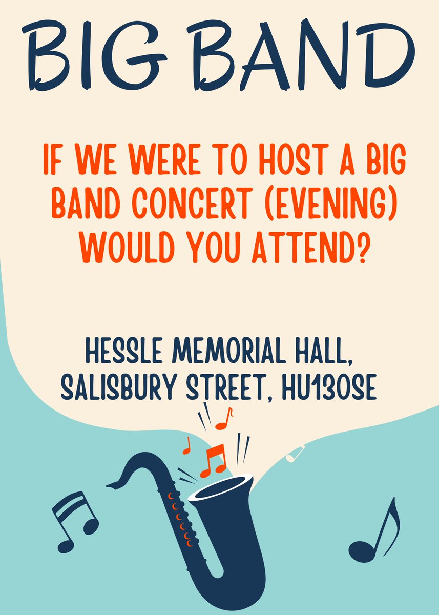 HallHessle's tweet photo. Following the success of our Bootleg Buddy - Buddy Holly Tribute evening last Friday we are looking at bringing other events to our local community. Would you be interested in attending a Big Band concert on a Friday/Saturday evening? https://t.co/vcXoFi1SID