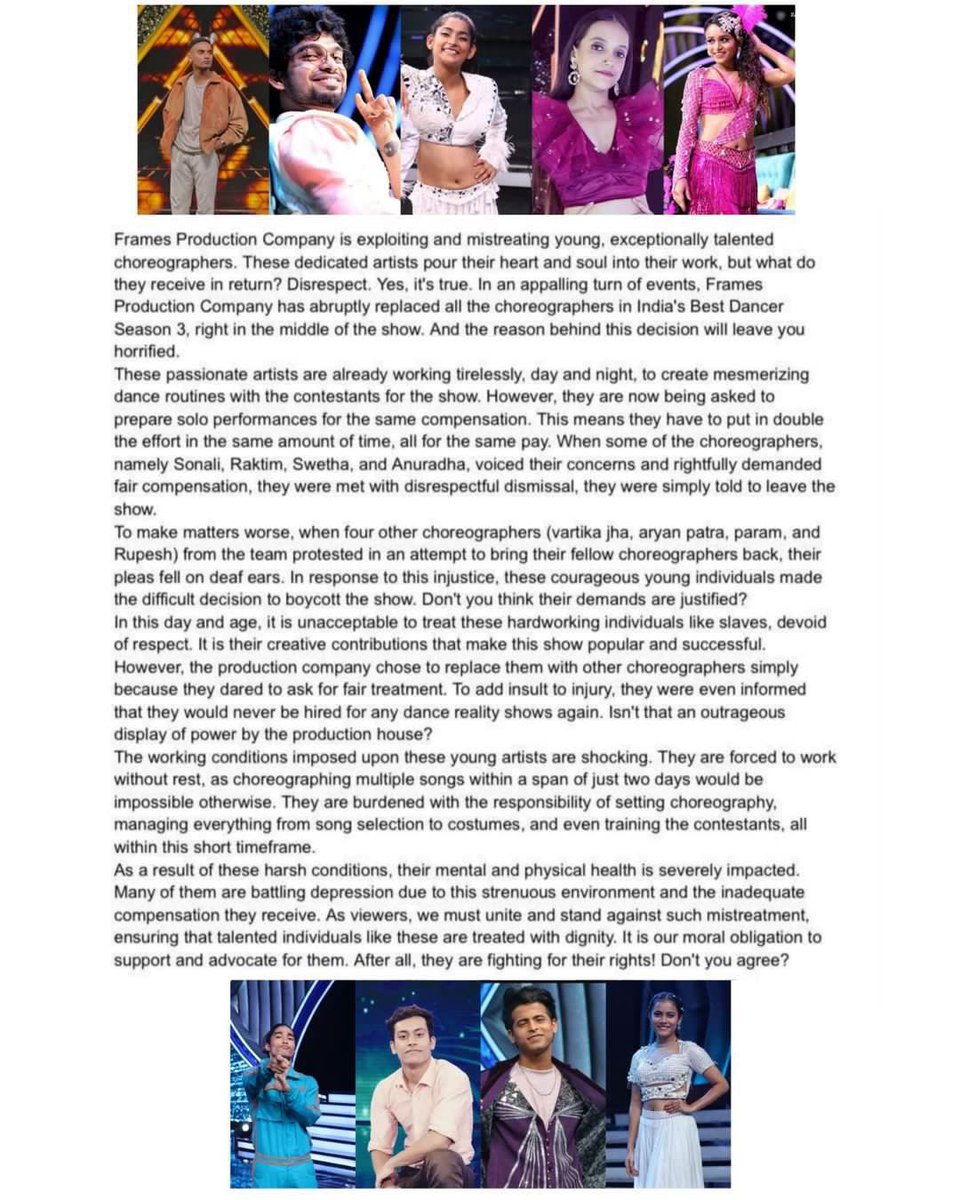 ManishaU3501's tweet photo. JUSTICE FOR THE CHOREOGRAPHERS

Why did you not give them the respect they deserved?
 
#BOYCOTTIBD3

@SonyTV
@Frames_Prod
@tranjeet
@indiatvnews https://t.co/Zqnzknxxfs